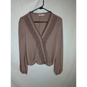 Francescas Mi Ami Womens V Neck Lace Trim Mauve Blouse Sz Small Peasant Boho